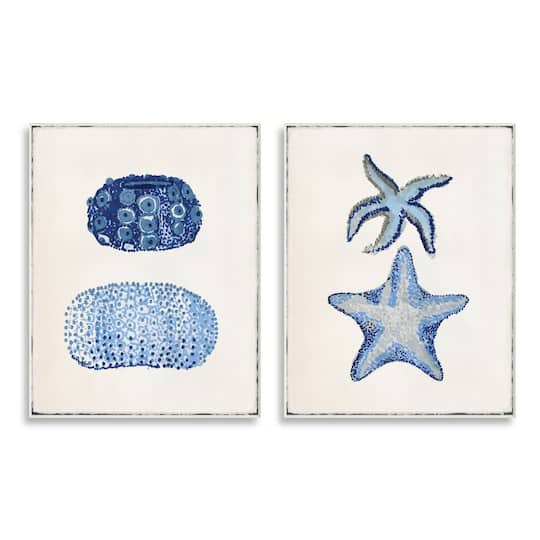 Stupell Industries Minimal Nautical Sea Creatures Blue White Painting,10" x 15"